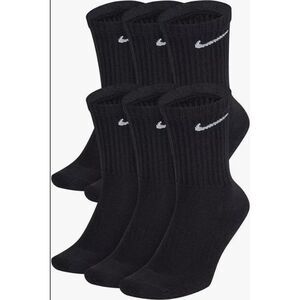 Nike Performance Cushioned Crew Training Socks 6 Pack Medium Black New